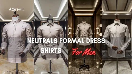 Assortment of men's formal shirts in neutral shades displayed