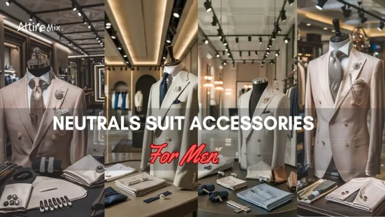 Collage of Neutrals Suit Accessories For men and accessories for men in various boutique displays