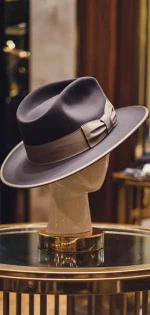 Gray fedora with silver ribbon on mannequin head
