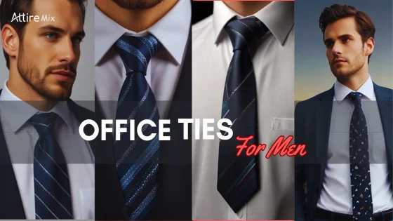 Elegant silk office ties in solid colors and patterns displayed on a wooden table.