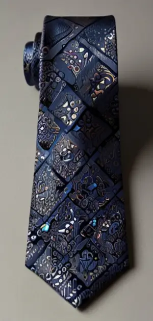 Patterned tie for men with polka dots displayed on a hanger