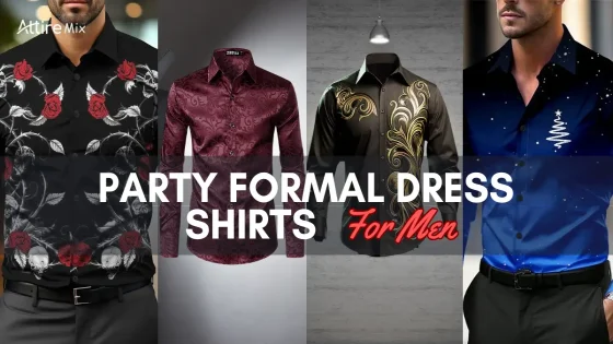 Detailed formal party shirts for men adorned with intricate floral, abstract, and thematic motifs.