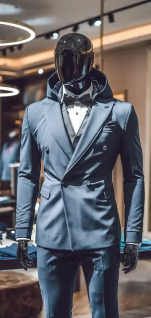 Men’s formal outfit with hoodie-style blazer