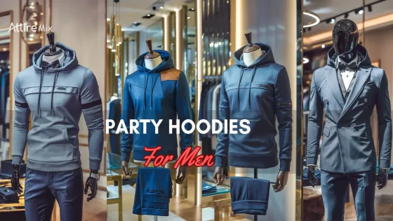 Stylish men’s party hoodies on display