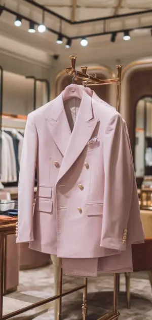 Pastel blazer for men hanging in an elegant boutique
