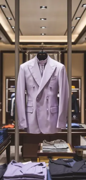 Pastel double-breasted blazer for men on display