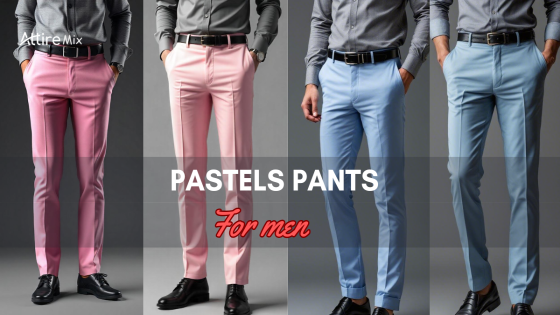 collection of Pastels Pants For men styled with grey shirts and black accessories