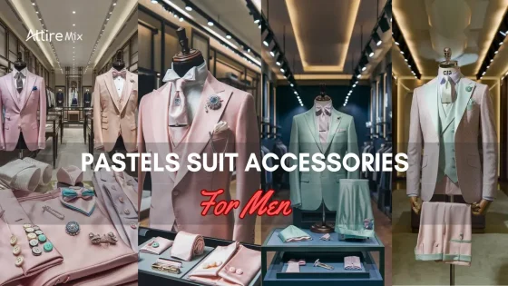 Collage of Pastels Suit Accessories For men and accessories for men displayed in a boutique.
