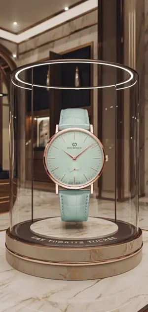 Luxury pastel watch with a clean blue dial and matching strap