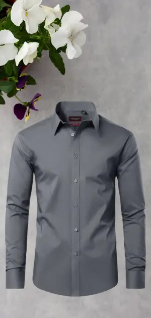 Formal mens clothing shirts Gray classic formal dress shirt designed for a sleek and polished men’s look.