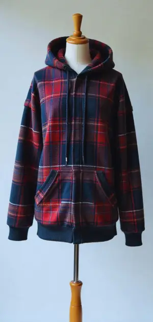 Oversized plaid hoodie with casual denim jeans