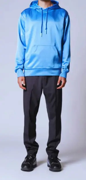 Pure silk hoodie for men in high-quality pink silk with long sleeves.