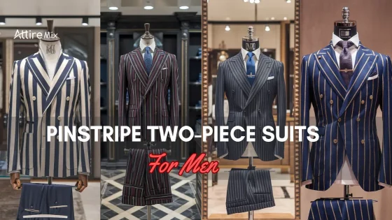 Elegant Pinstripe Two-Piece Suits for men displayed in a boutique