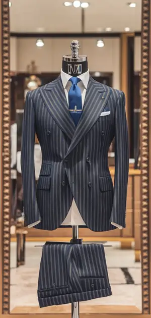 Grey pinstripe suit with double-breasted jacket