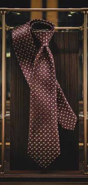 Burgundy tie with gold accents displayed elegantly