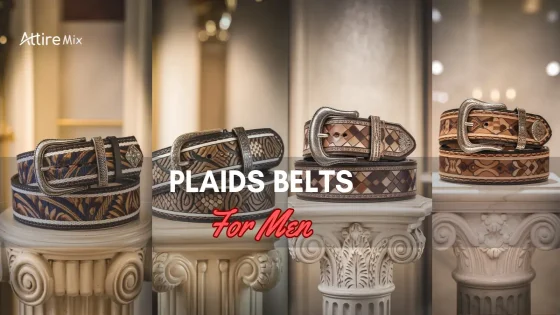 Assorted Plaids Belts For men elegantly displayed on pedestals