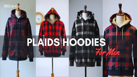 Men’s buffalo plaid hoodie styled with winter gear.