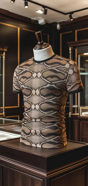 Mannequin displaying a snake skin pattern T-shirt