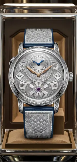 Premium plaid-patterned watch with blue and gold accents