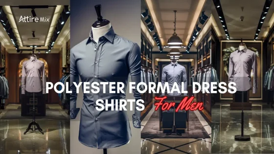Polyester Formal Dress Shirts For men displayed in a modern retail store.