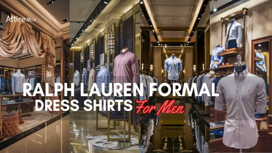 Overview of Ralph Lauren formal dress shirt collection in a luxury store