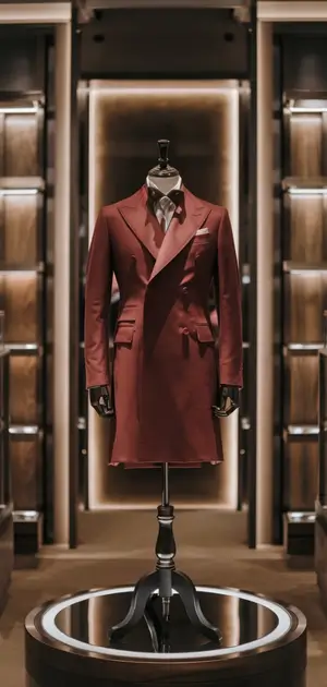 Classic red double-breasted men's coat.