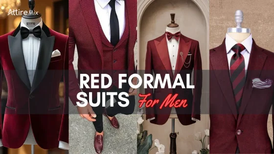 Men’s red formal suits featuring elegant designs and bold styling and formal black and red suit.