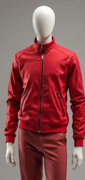 Red zip-up bomber jacket with ribbed cuffs