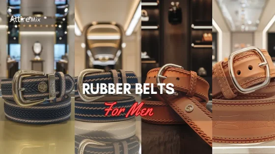 Multiple stylish Rubber Belts For men displayed in a modern store