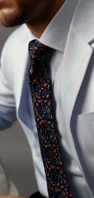 Woven silk tie with jacquard texture in muted tones.