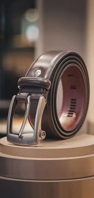 Dark brown leather belt with a sleek silver buckle