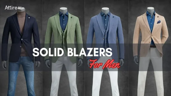 Men’s solid blazers in various colors paired with bright casual outfits for timeless style.