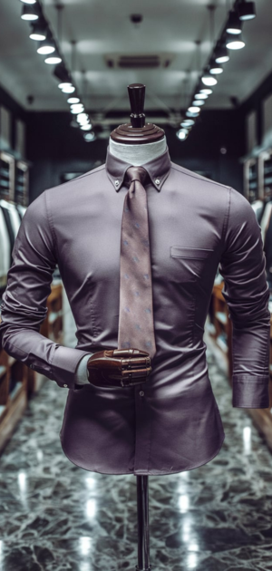 Dark lavender solid formal shirt with a matching tie