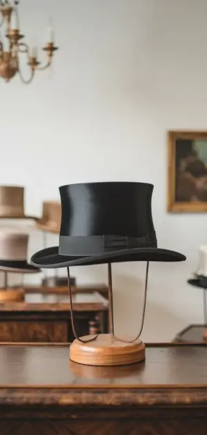 Classic top hat on wooden stand
