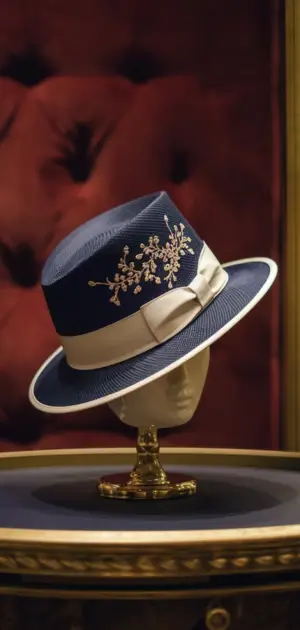 Navy blue hat with a floral band