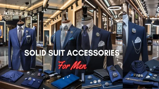 Collage of navy Solid Suit Accessories For men and matching accessories displayed in a high-end boutique