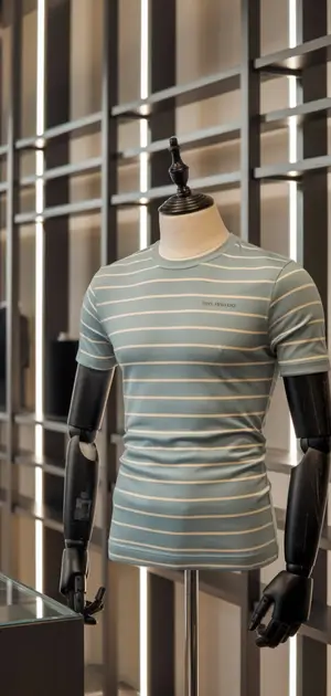 Light blue striped solid T-shirt on display
