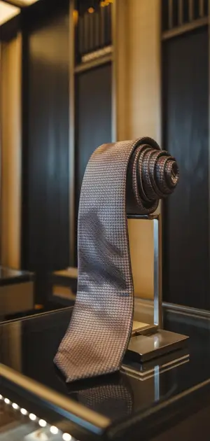 Textured solid tie elegantly displayed