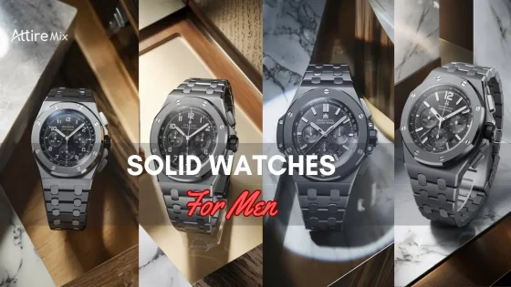 Collection of luxury Solid Watches For men steel displayed elegantly