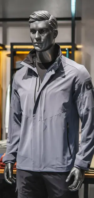 Gray sports coat with zipper and high collar