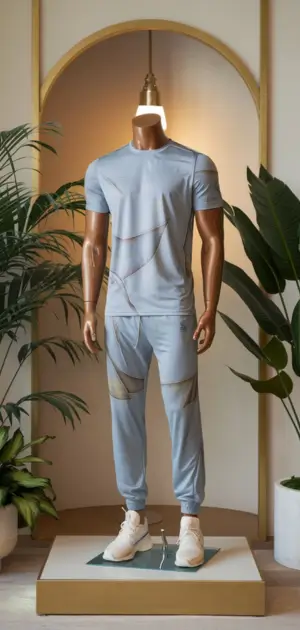 Light blue athletic t-shirt and jogger set for a casual and sporty look.