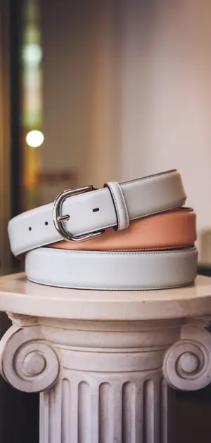 Stacked spring belts in pastel shades for men