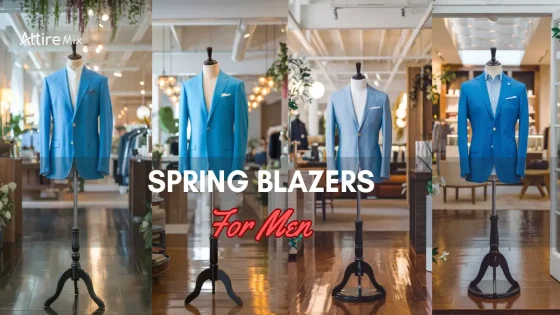 Multiple Spring Blazers For men on mannequins in blue tones