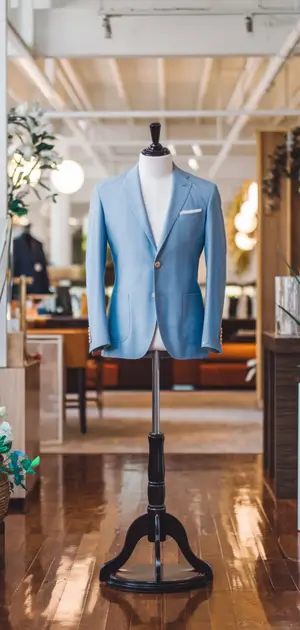 Royal blue blazer on a mannequin with elegant detailing