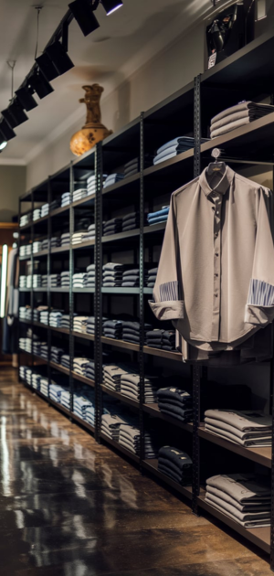 Light beige formal shirt displayed on a mannequin in a bright showroom