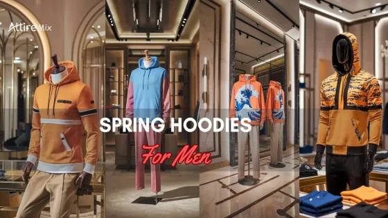 display of spring hoodies for men in a stylish retail setting