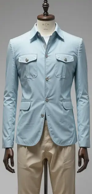 Light blue fitted spring jacket with buttoned chest pockets