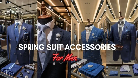 Collage of Spring Suit Accessories For men featuring blue suits and ties