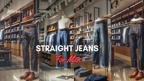 Straight Jeans For men displayed in a stylish retail setting with organized denim collections