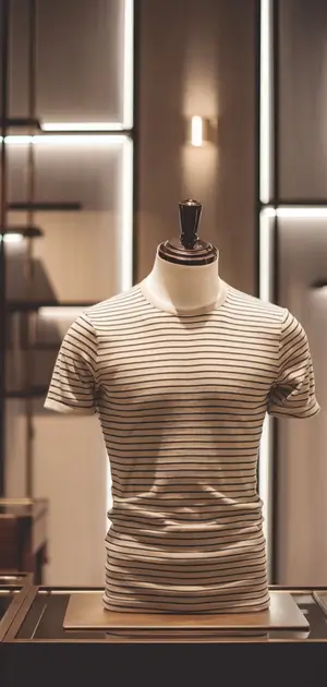 Beige striped T-shirt on a mannequin